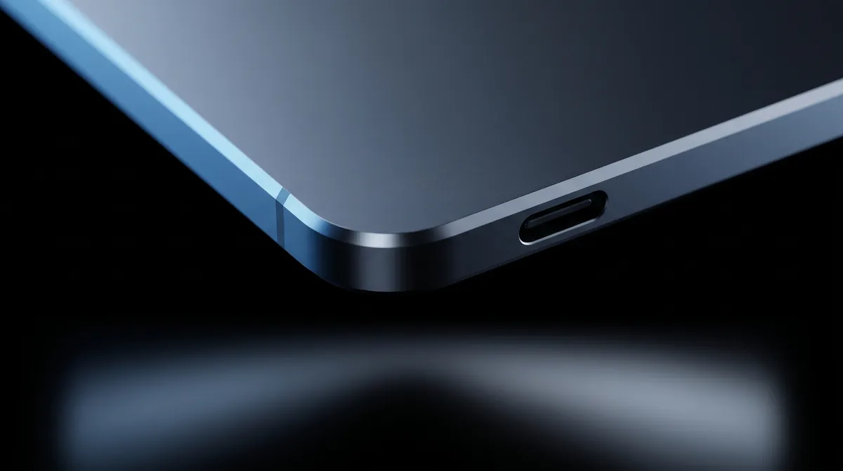 Detalhe do canto do iPad com conector USB-C