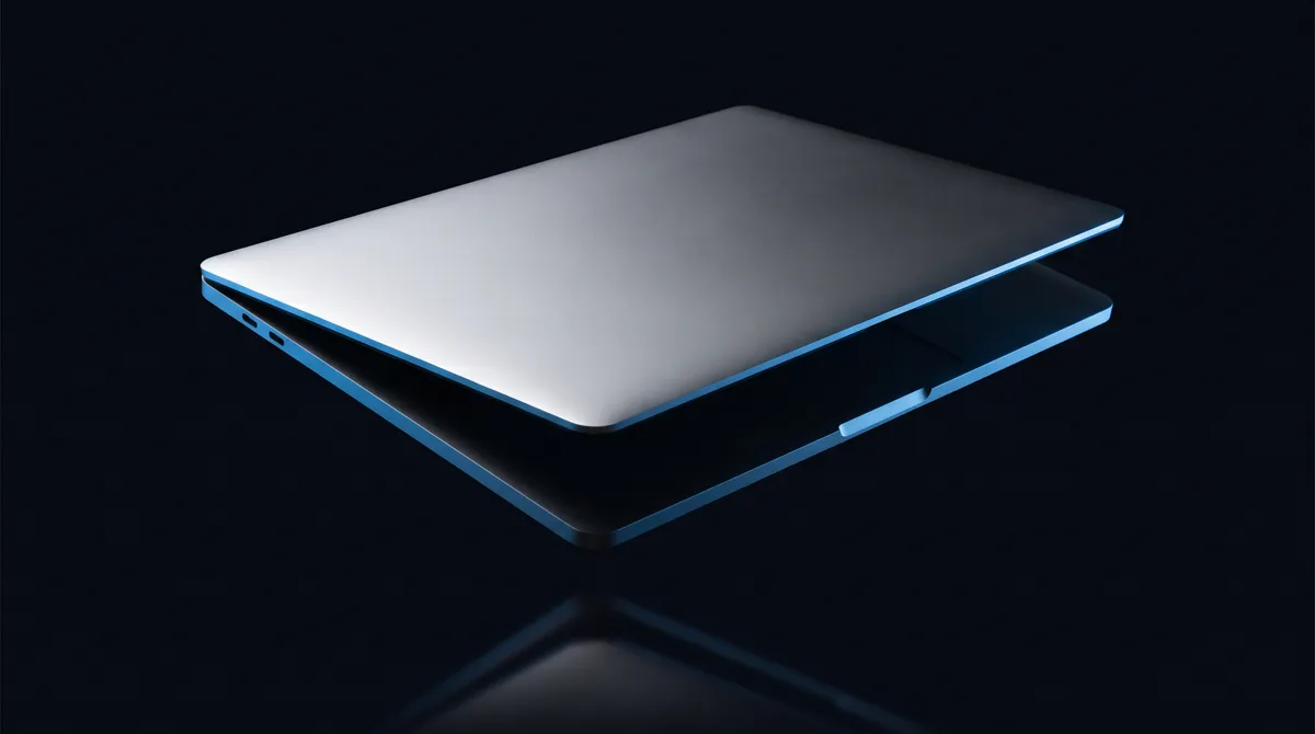 MacBook em alumínio sob luz azul